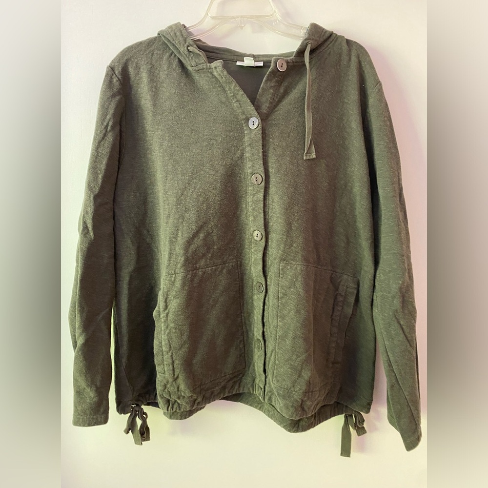 J JILL Button Front Hoodie Olive Green